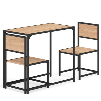 Set de masă de sufragerie cu 3 piese pentru 2 persoane, cadru metalic, blat rustic