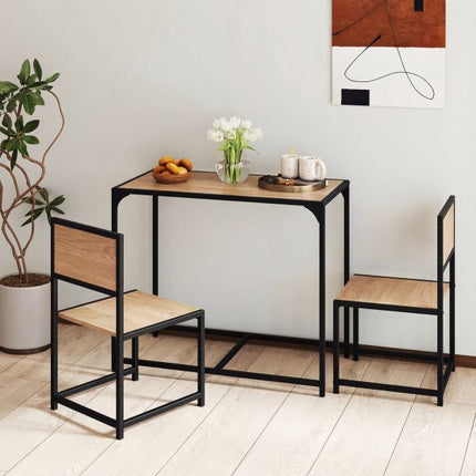 Set de masă de sufragerie cu 3 piese pentru 2 persoane, cadru metalic, blat rustic