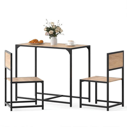 Set de masă de sufragerie cu 3 piese pentru 2 persoane, cadru metalic, blat rustic
