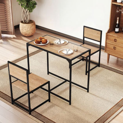 Set de masă de sufragerie cu 3 piese pentru 2 persoane, cadru metalic, blat rustic