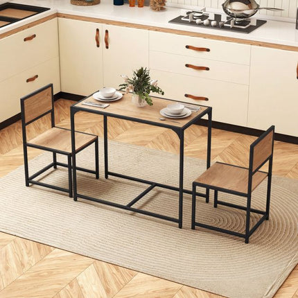 Set de masă de sufragerie cu 3 piese pentru 2 persoane, cadru metalic, blat rustic