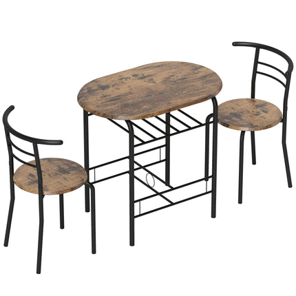Set de masă de sufragerie cu 3 piese pentru 2 persoane, raft, maro rustic