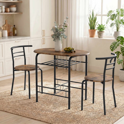 Set de masă de sufragerie cu 3 piese pentru 2 persoane, raft, maro rustic