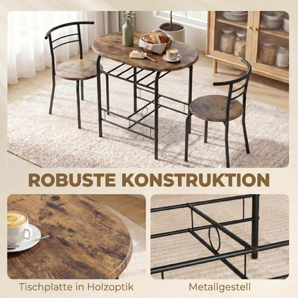 Set de masă de sufragerie cu 3 piese pentru 2 persoane, raft, maro rustic