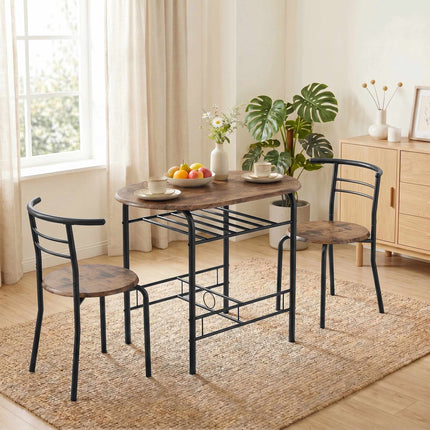 Set de masă de sufragerie cu 3 piese pentru 2 persoane, raft, maro rustic