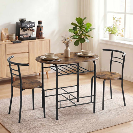 Set de masă de sufragerie cu 3 piese pentru 2 persoane, raft, maro rustic
