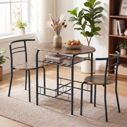 Set de masă de sufragerie cu 3 piese pentru 2 persoane, raft, maro rustic