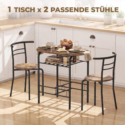 Set de masă de sufragerie cu 3 piese pentru 2 persoane, raft, maro rustic