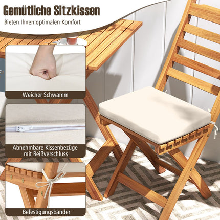 Set de balcon pliabil, 3 piese, cu perne, lemn de salcâm