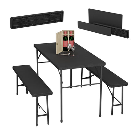 Set cort pliabil din 3 piese pentru bere, aspect ratan, negru
