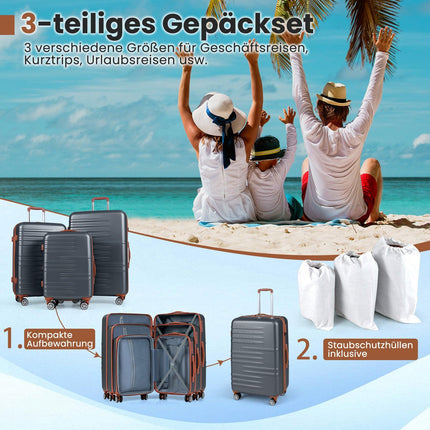 Set de 3 bagaje rigide cu încuietoare TSA, roți la 360°