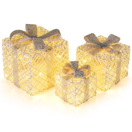 Set de 3 cutii cadou cu LED-uri și 50 de lumini albe calde