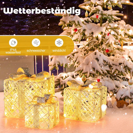 Set de 3 cutii cadou cu LED-uri și 50 de lumini albe calde