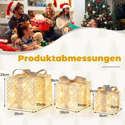 Set de 3 cutii cadou cu LED-uri și 50 de lumini albe calde