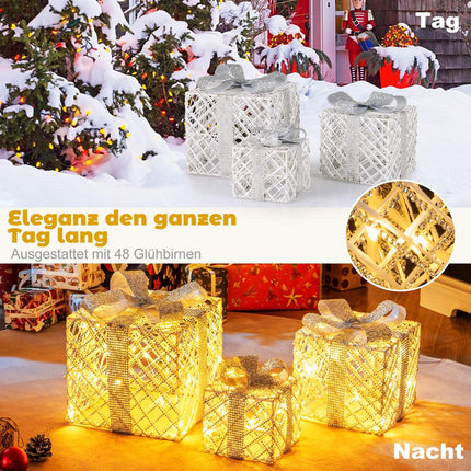 Set de 3 cutii cadou cu LED-uri și 50 de lumini albe calde