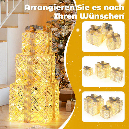 Set de 3 cutii cadou cu LED-uri și 50 de lumini albe calde