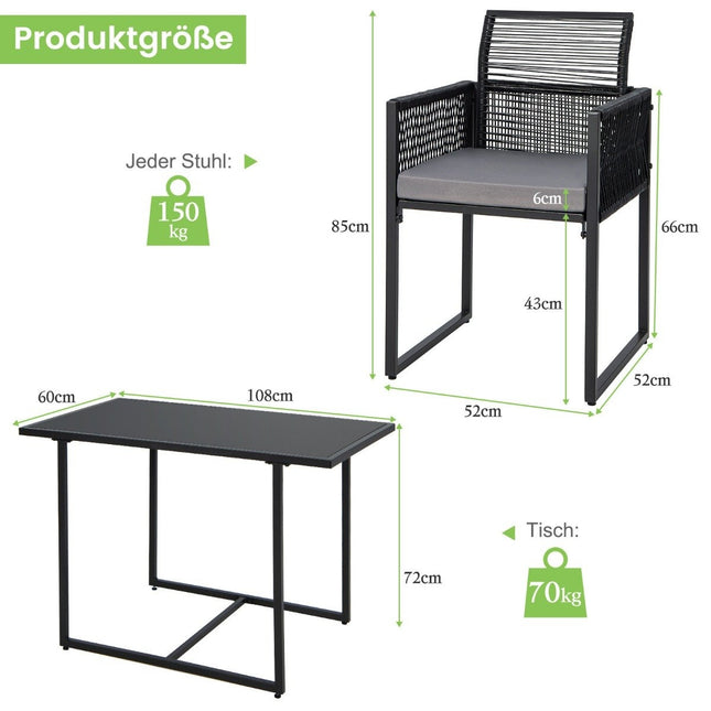Set de sufragerie în aer liber din 3 piese cu spătar pliabil și set de mobilier de terasă cu perne de scaun