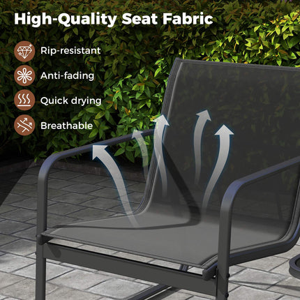 Set de mobilier de terasă cu 3 piese, textilenă, masă de sticlă, negru
