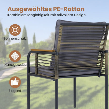 Set de masă pentru exterior din ratan, format din 3 piese, cu perne