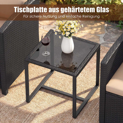Set de mobilier de exterior din ratan, format din 3 piese, cu perne