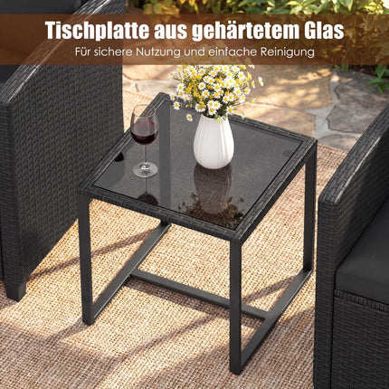 Set de mobilier de exterior din ratan, format din 3 piese, cu perne