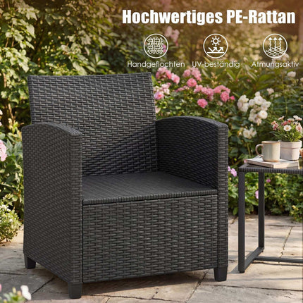 Set de mobilier de exterior din ratan, format din 3 piese, cu perne