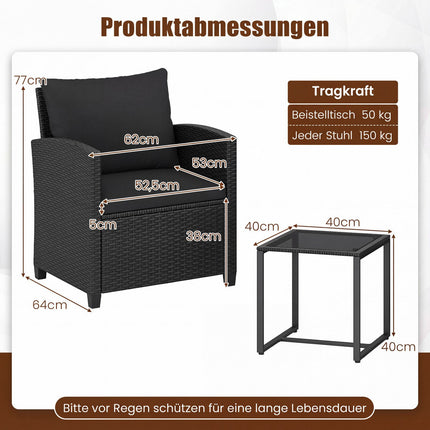 Set de mobilier de exterior din ratan, format din 3 piese, cu perne
