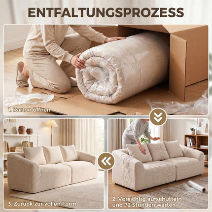 Canapea Chenille cu 3 locuri, bej, șezut extra lat, perne