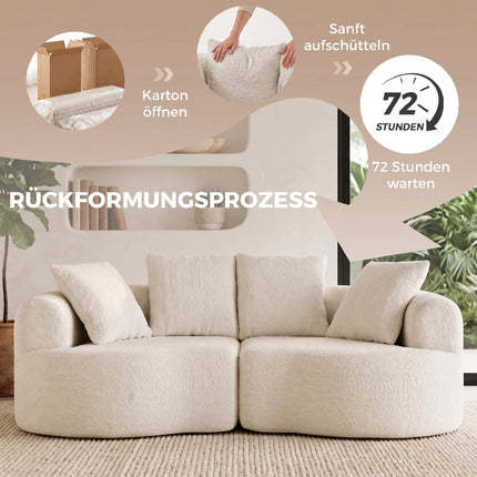 3-Seater Cloud Sofa 207 cm with 4 Throw Pillows, Chenille, Cream White