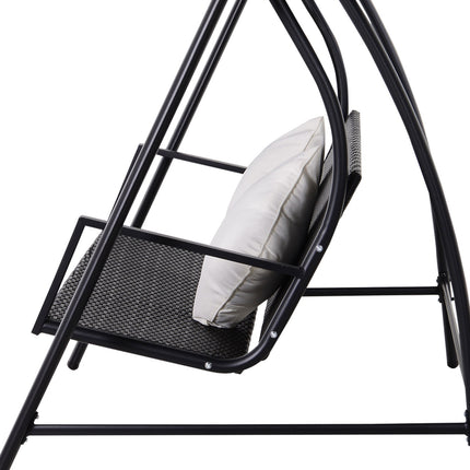 3-seat black poly rattan swing with cushion - 360 kg capacity