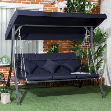 3-seat garden swing, adjustable canopy and cushions, capacity 270 kg