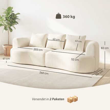 Canapea cu 3 locuri, 203 cm, material Chenille, alb crem