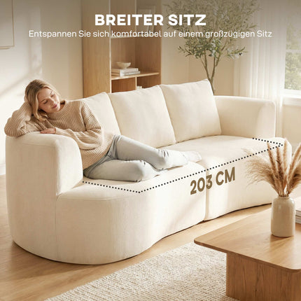Canapea cu 3 locuri, 203 cm, material Chenille, alb crem