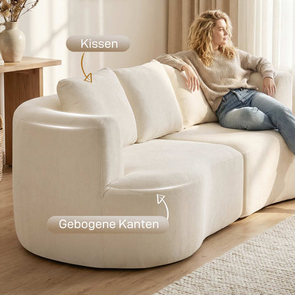 Canapea cu 3 locuri, 203 cm, material Chenille, alb crem