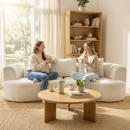 Canapea cu 3 locuri, 203 cm, material Chenille, alb crem