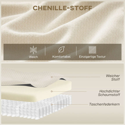 Canapea cu 3 locuri, 203 cm, material Chenille, alb crem