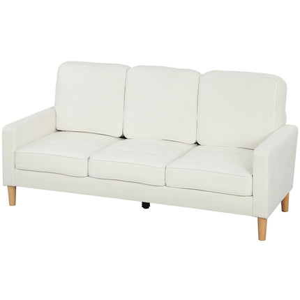 3-Seater Sofa, Thick Cushions, Rubberwood, Cream Fabric