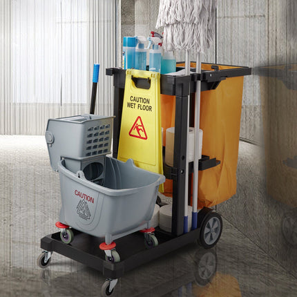 3-Shelf Janitorial Cart, 200 lb, 25-Gal Bag