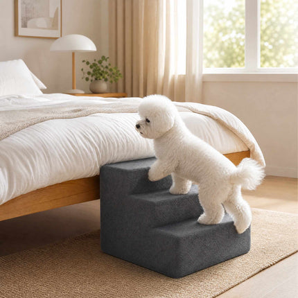 3-Step Dog Stairs for Small Dogs and Cats, Removable Cover, 35 cm, Dark Grey