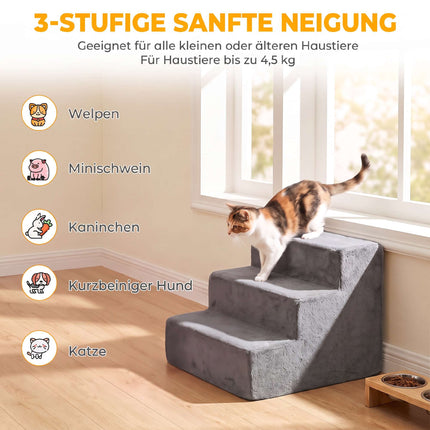 3-Step Dog Stairs for Small Dogs and Cats, Removable Cover, 35 cm, Dark Grey