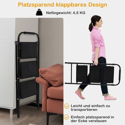 Scară pliabilă în 3 trepte, anti-alunecare, metal, neagră