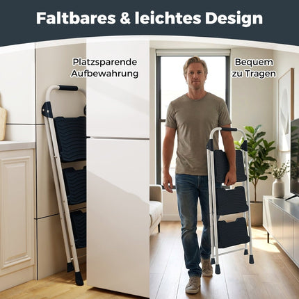 Scară pliabilă cu 3 trepte și balustradă, capacitate 360 ​​kg