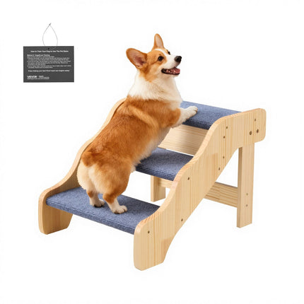 3-Step Wooden Pet Stairs, Non-Slip, 150 lb Capacity