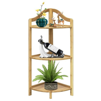 3-Tier Bamboo Corner Shelf Rack, 34 Inch, Freestanding