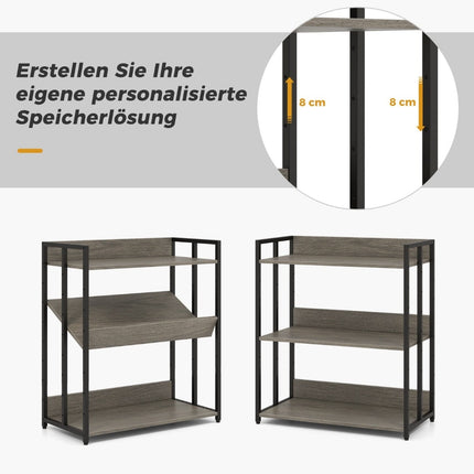 Raft de cărți cu 3 niveluri, rafturi reglabile, cadru metalic