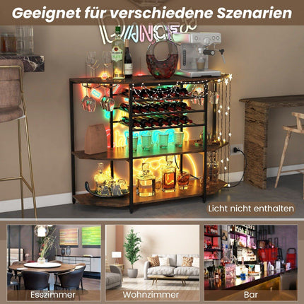 3 Tier Industrial Wine Rack with Sockets & Bottle Rack & Glass Holders Wine Bar Cabinet Brown