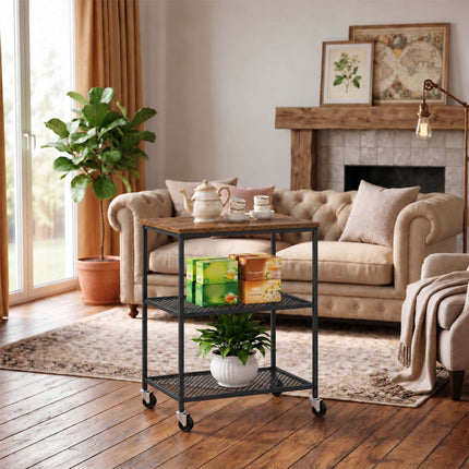 3-Tier Kitchen Trolley with Castors and Wood-Effect Top, Black, 10 kg per Tier