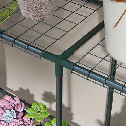 3-Tier Metal Plant Shelf for Greenhouses, 222 x 30 x 114 cm, Dark Green