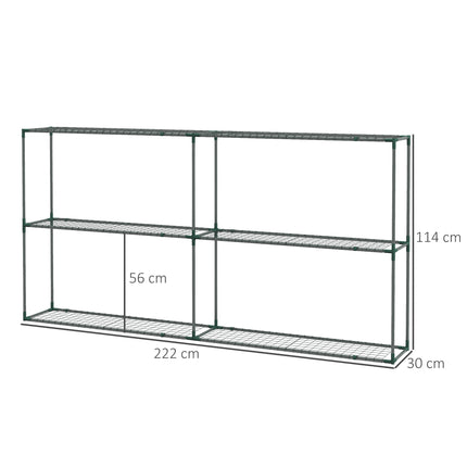 3-Tier Metal Plant Shelf for Greenhouses, 222 x 30 x 114 cm, Dark Green