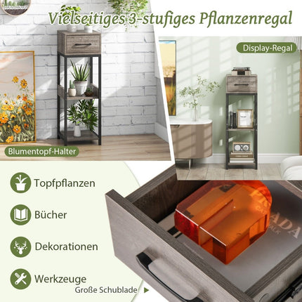 Suport pentru plante din metal cu 3 niveluri Suport pentru flori cu sertar din lemn 30,5 x 30,5 x 92 cm (1 pachet)